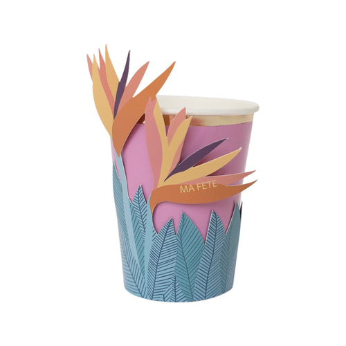 Tropical Cups with Flower Sleeves, Pack of 8