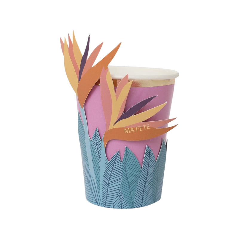 Tropical Cups with Flower Sleeves, Pack of 8