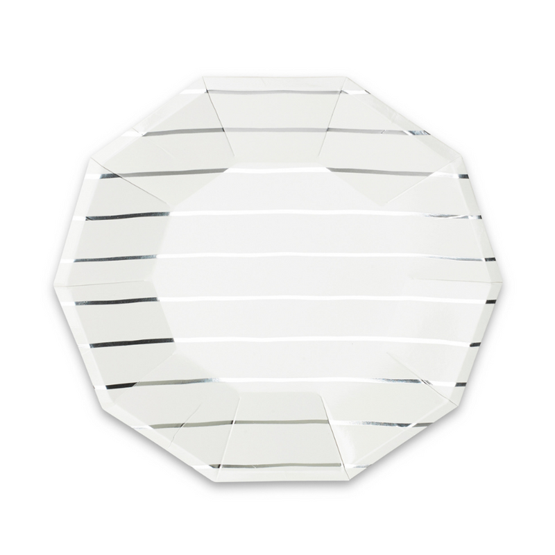 Silver Frenchie Striped Large Plates, Pack of 8