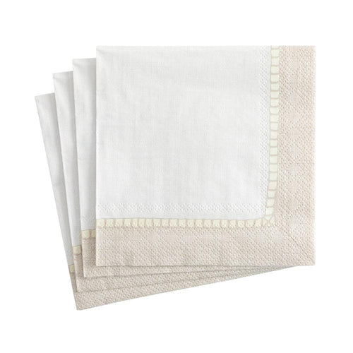 Linen Border Paper Cocktail Napkins in Natural - 20 Per Package - 2 Packages