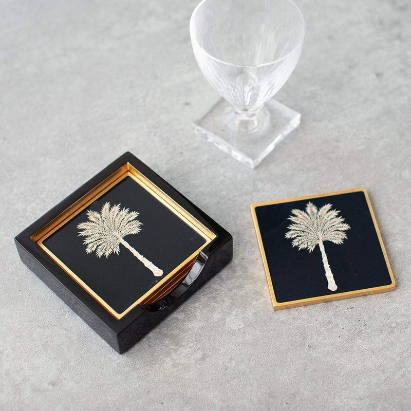Grand Palms Square Lacquer Coaster in Holder - Set of 4