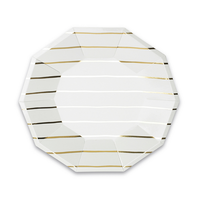 Gold Frenchie Striped Large Plates, Pack of 8