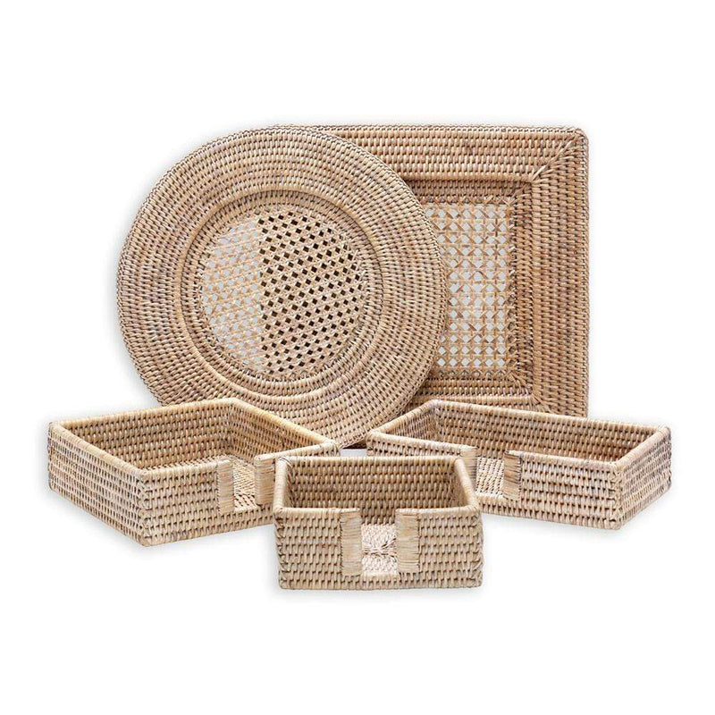 Rattan Square Plate Charger in White Natural - 1 Each