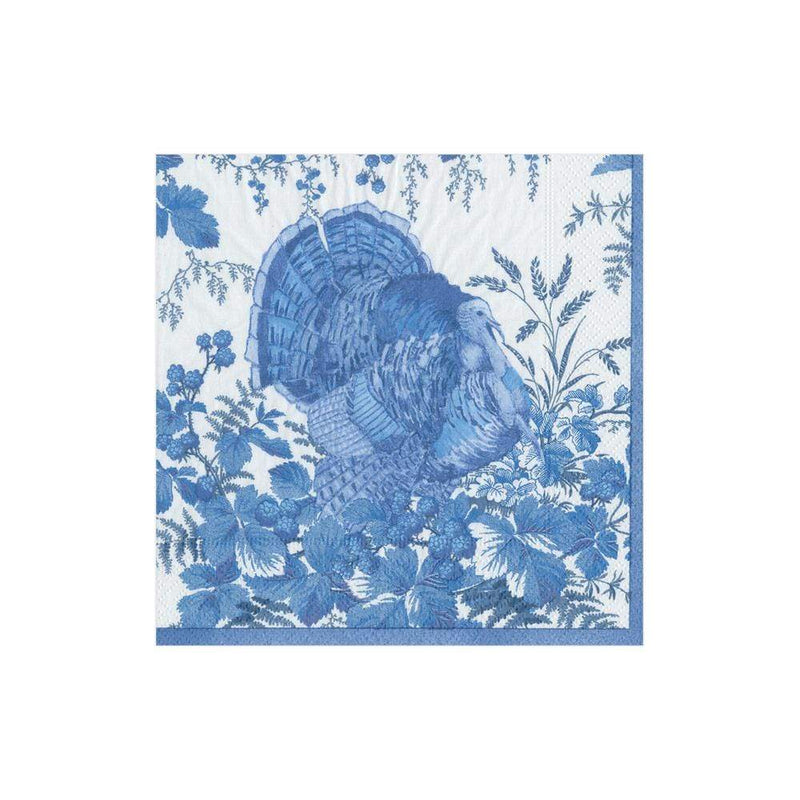 Turkey Toile Paper Cocktail Napkins in Blue - 20 Per Package 3