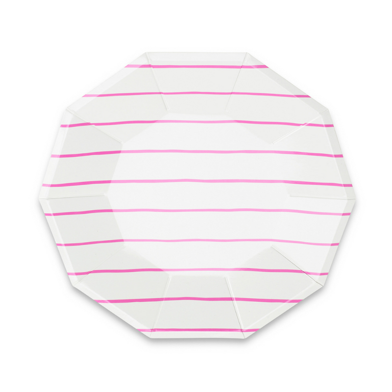 Cerise Frenchie Striped Large Plates, Pack of 8