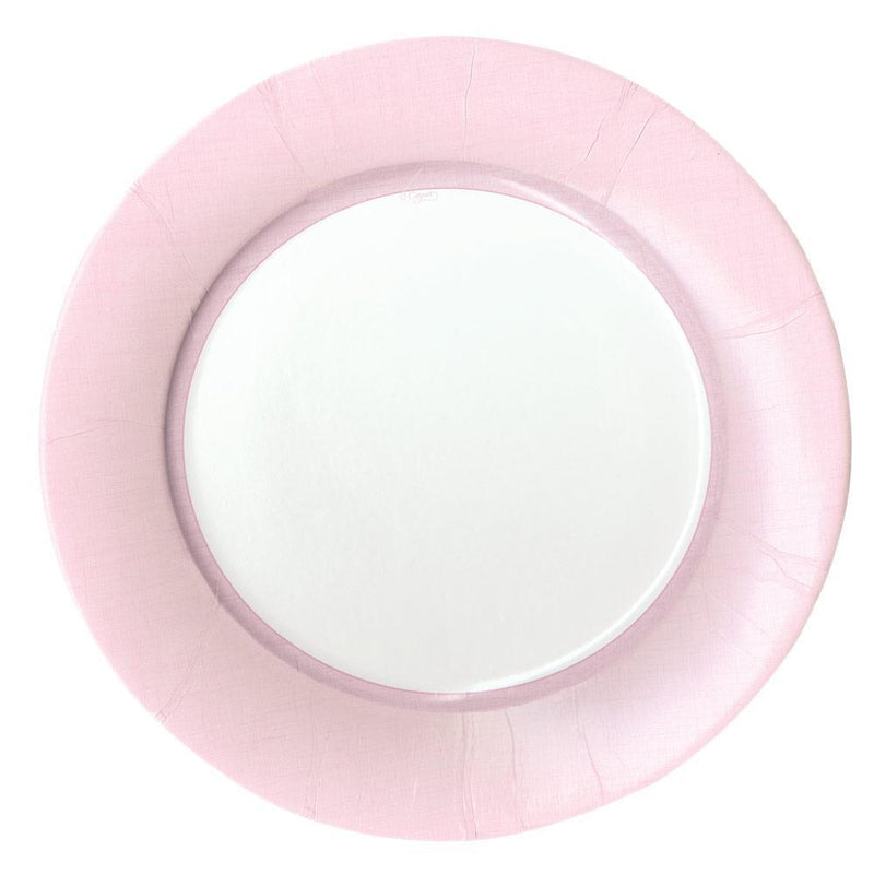 Linen Border Paper Dinner Plates in Petal Pink - 8 Per Package