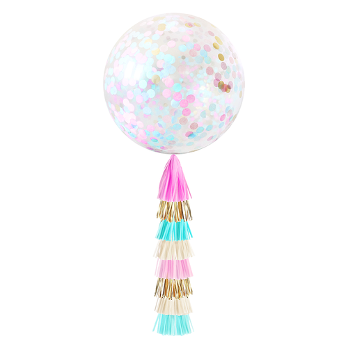 Jumbo Confetti Balloon & Tassel Tail - Cotton Candy (Baby Shower)
