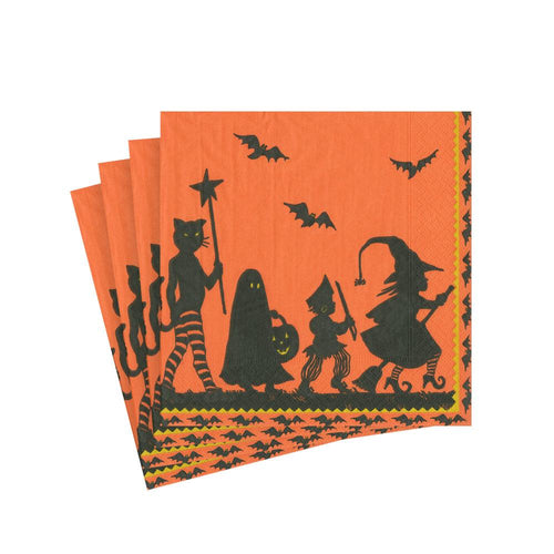 Caspari Halloween Parade Paper Cocktail Napkins in Ivory & Orange - 20 Per Package 8280C