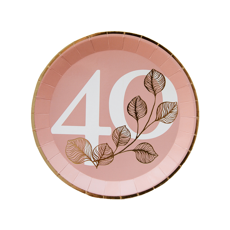 Blush 40th Dessert Plates, Pack of 8