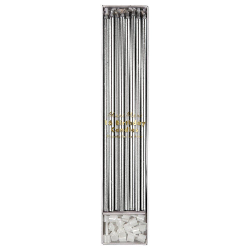 Silver Long Candles, Pack of 16