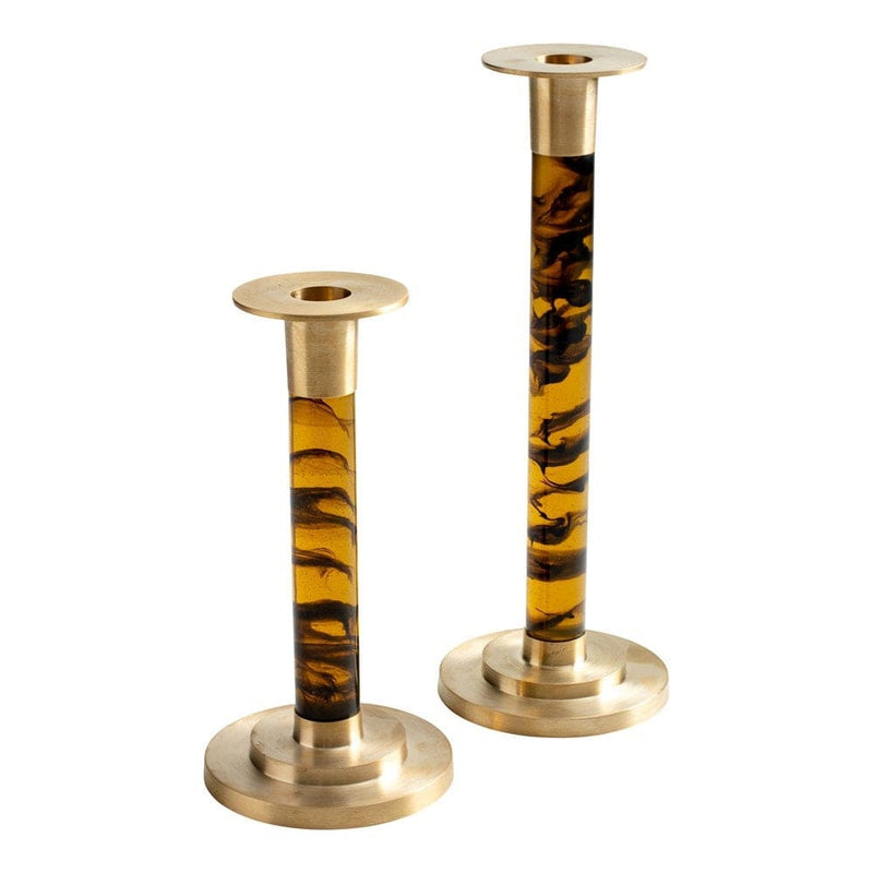 Small Brass & Resin Candlestick in Tortoiseshell - 1 Each