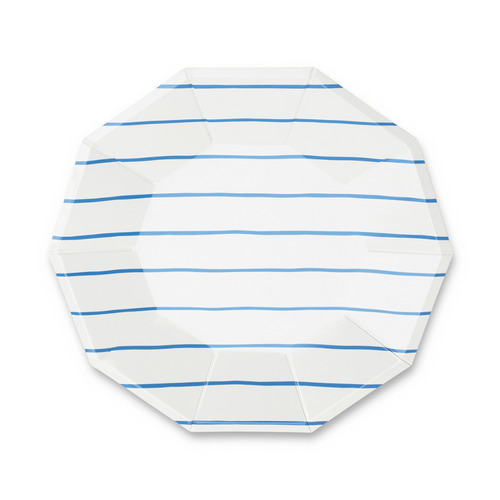 Cobalt Frenchie Striped Large Plates, Pack of 8