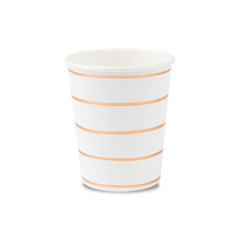 Rose Gold Frenchie Striped 9 oz Cups, Pack of 8