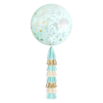 Jumbo Confetti Balloon & Tassel Tail - Light Blue & Gold