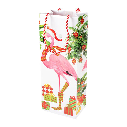 Christmas Flamingos Wine & Bottle Gift Bag - 4 Each