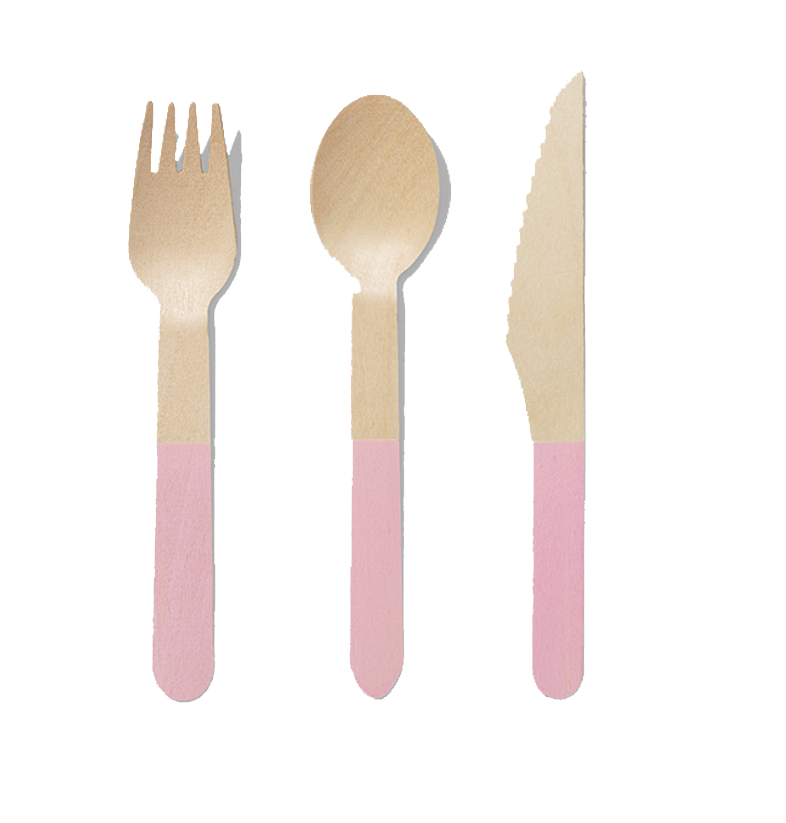 Pale Pink Wooden Cutlery Set (30 per pack)