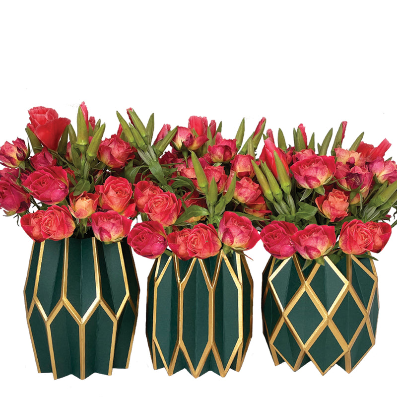 Forest Green Vase Wraps, Set of 3