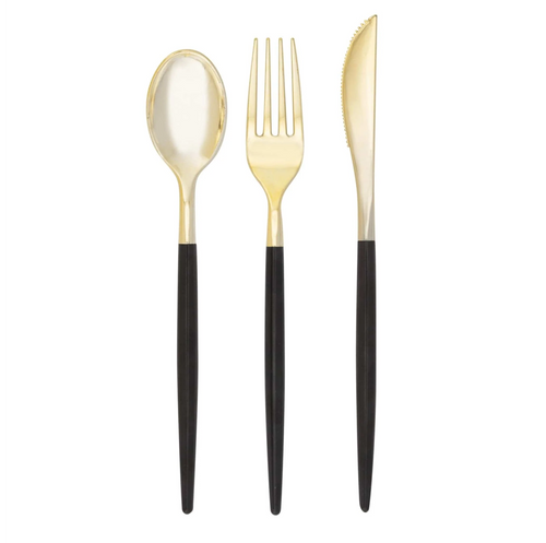 Modern Black / Gold Cutlery, Mixed Pack of 32