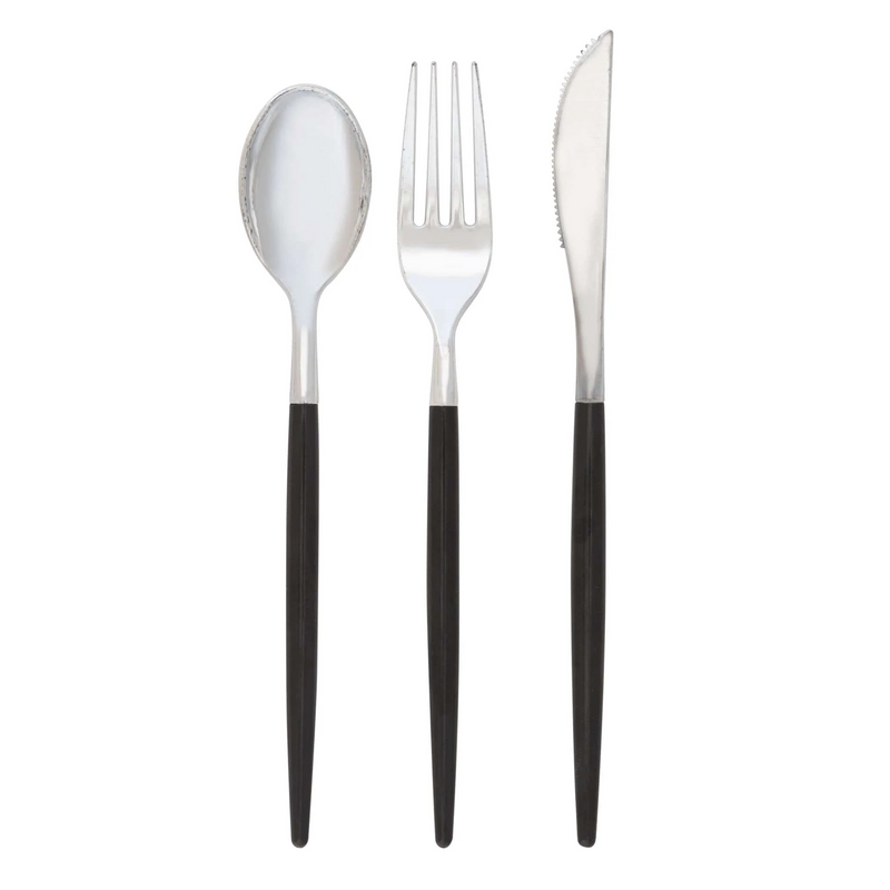 Modern Black / Silver Cutlery, Mixed Pack of 32