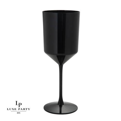 11 oz. Plastic Black Wine Cup w. Stem, Pack of 4
