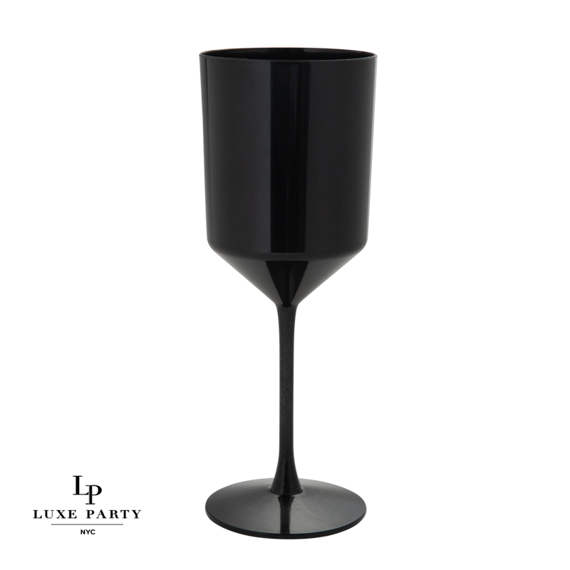 11 oz. Plastic Black Wine Cup w. Stem, Pack of 4