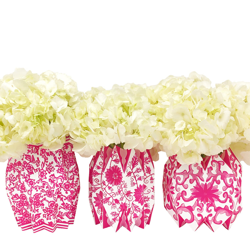 Pink Chinoiserie Vase Wraps, Set of 3