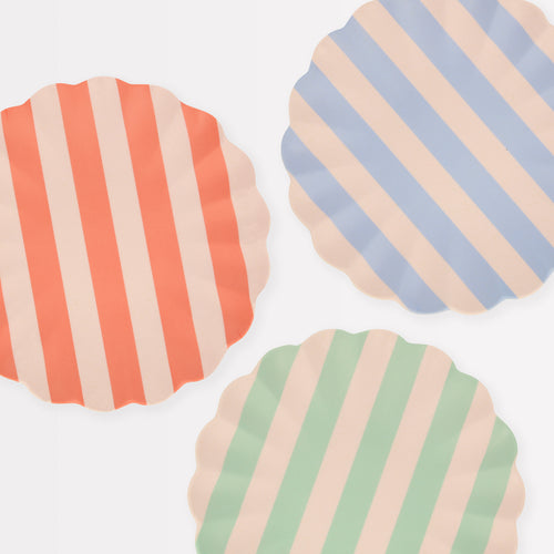 Stripy Reusable Bamboo Large Plates, Pack of 6