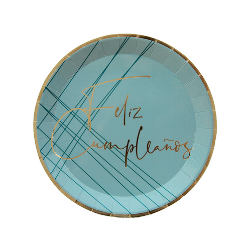 Blue Feliz Cumpleaño Dessert Plates, Pack of 8