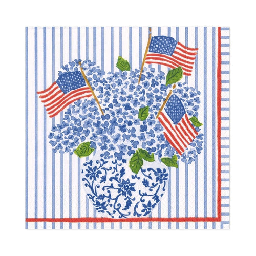 Flags and Hydrangeas Paper Luncheon Napkins - 20 Per Package