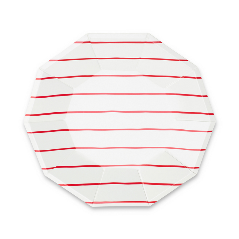 Candy Apple Frenchie Striped Large Plates, Pack of 8