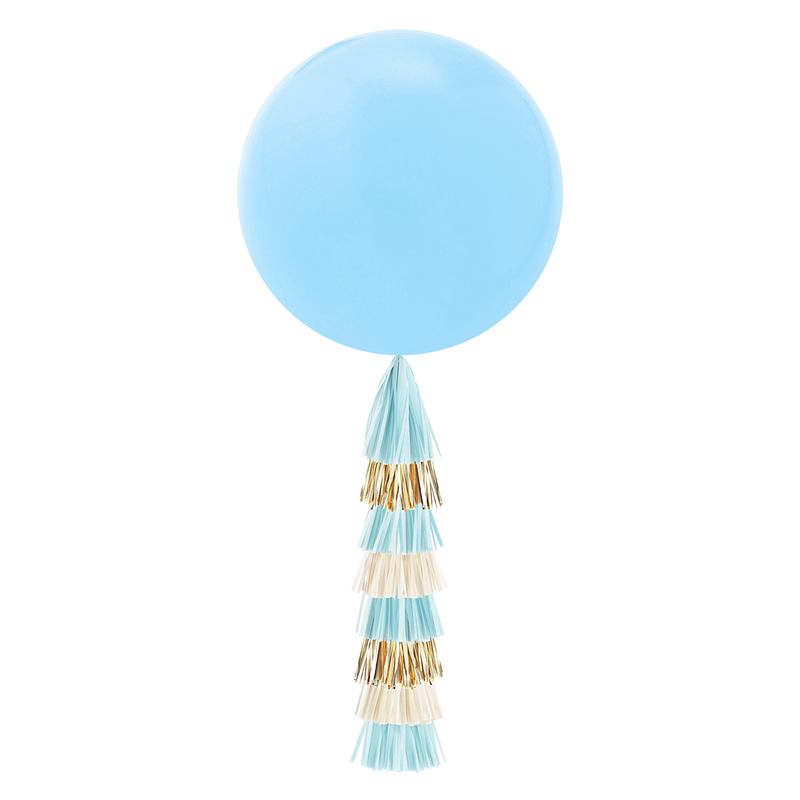 Jumbo Balloon & Tassel Tail - Light Blue & Gold