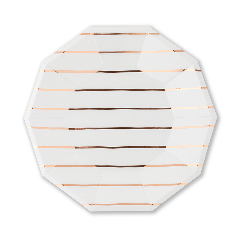 Rose Gold Frenchie Striped Large Plates, Pack of 8