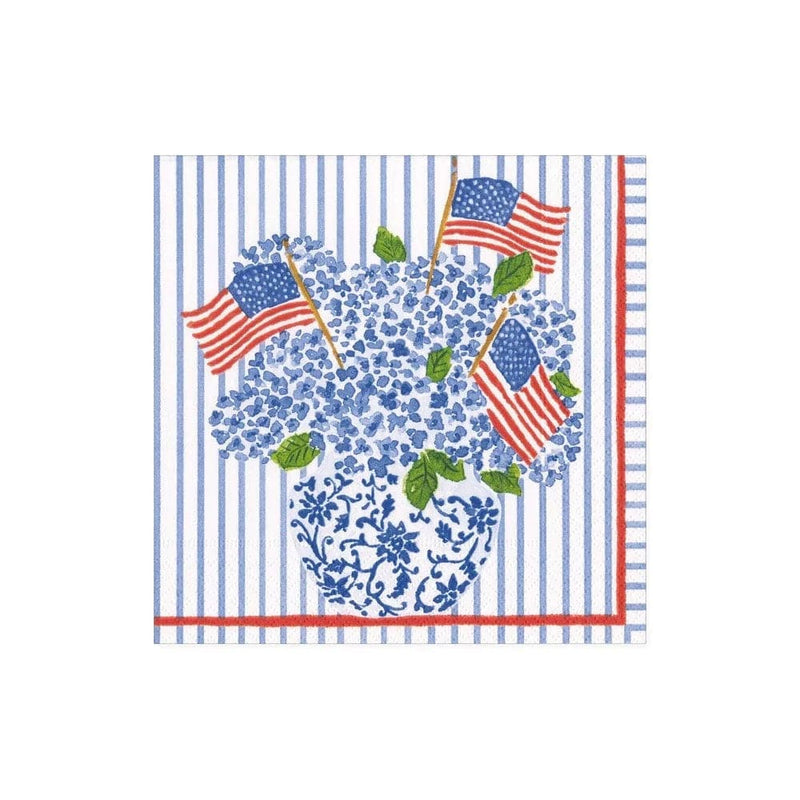 Flags and Hydrangeas Paper Cocktail Napkins - 40 Per Package
