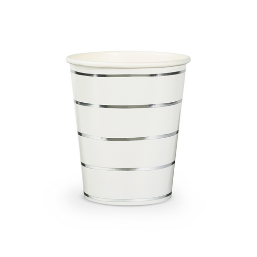 Silver Frenchie Striped 9 oz Cups, Pack of 8