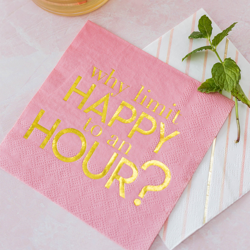 "Why Limit Happy to an Hour?" Witty Cocktail Napkins, Pack of 20
