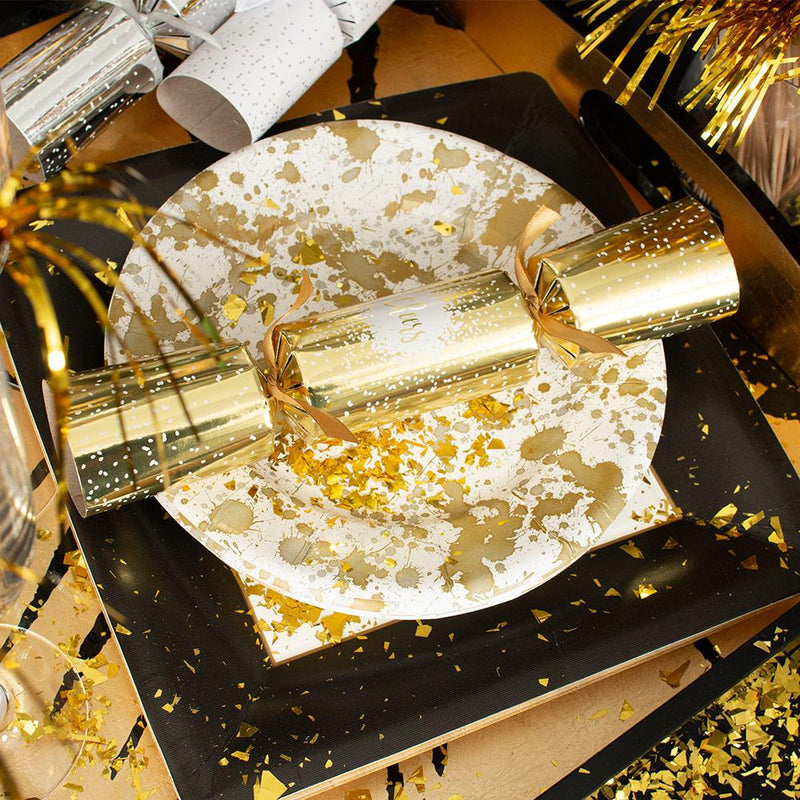 Splatterware Paper Dinner Plates in Gold - 8 Per Package