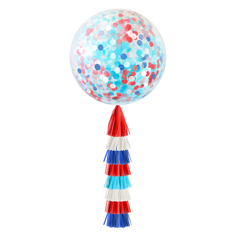 Jumbo Confetti Balloon & Tassel Tail - Red, White & Blue
