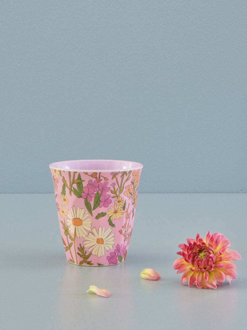 Soft Pink Daisy Print Medium Melamine Cup 