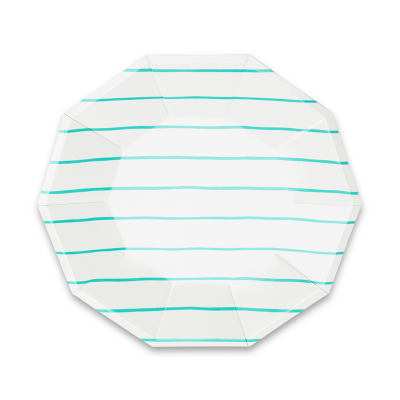 Aqua Frenchie Striped Large Plates, Pack of 8