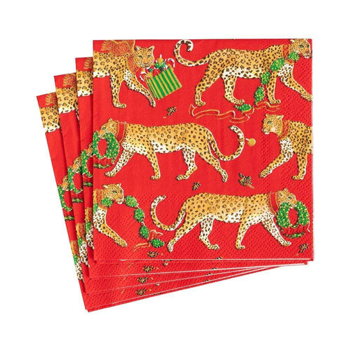 Christmas Leopards Paper Cocktail Napkins in Red - 20 Per Package - 2 Packages