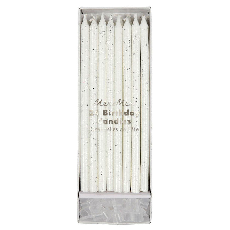 Silver Glitter Candles, Pack of 24