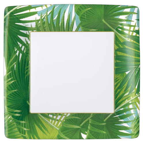 Palm Fronds Square Paper Dinner Plates in White - 8 Per Package