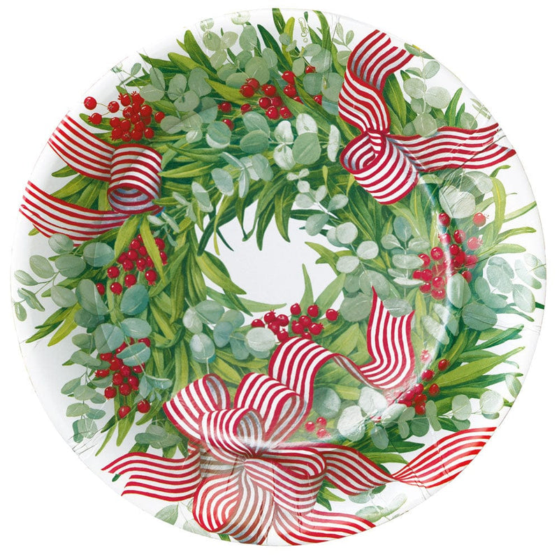 Ribbon Stripe Wreath Dinner Plates - 8 Per Package