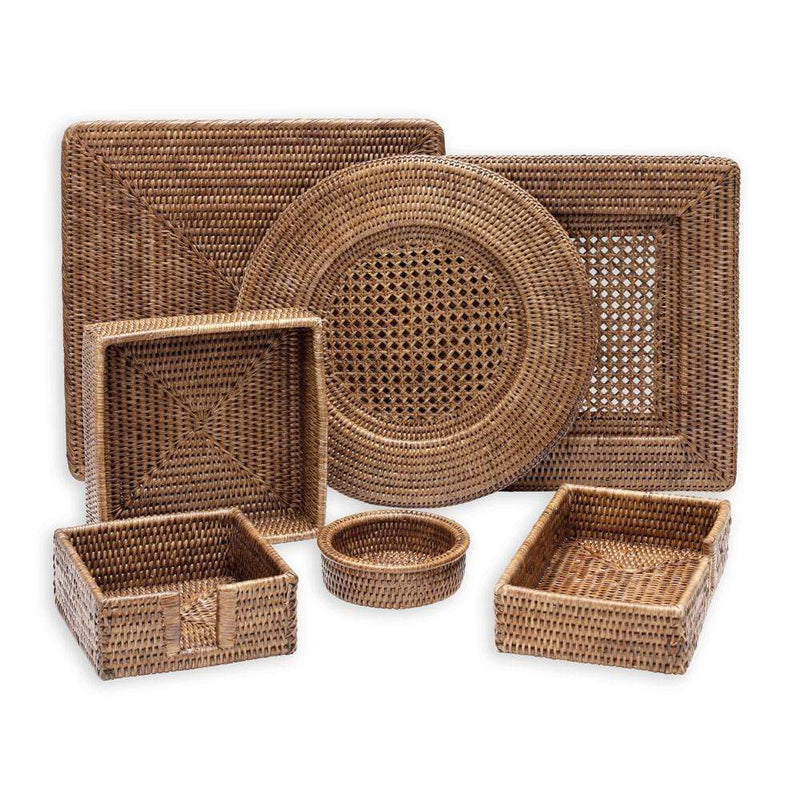 Rattan Square Plate Charger in Dark Natural - 1 Each