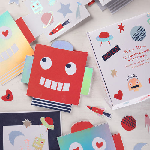 Robot Concertina Valentine Stickers,  Pack of 12