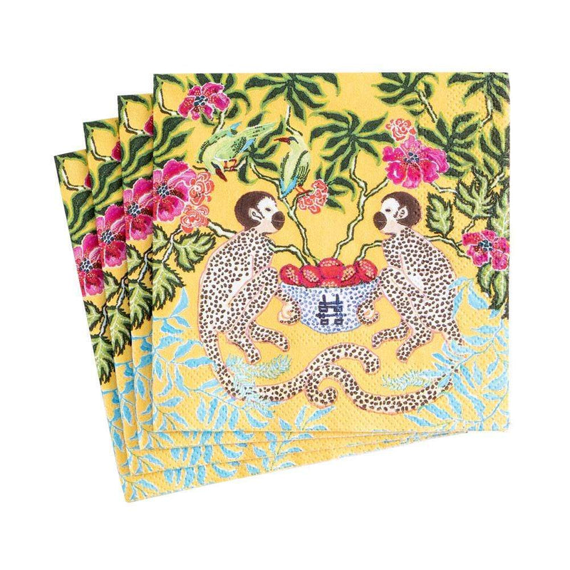 Monkeys Paper Cocktail Napkins in Yellow - 20 Per Package 1