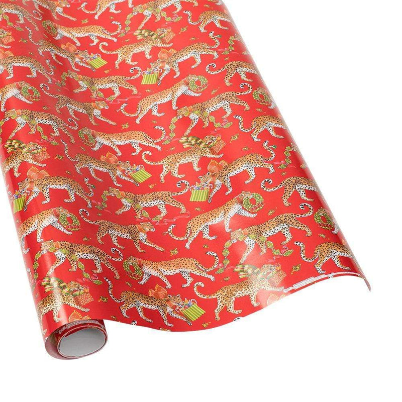 Christmas Leopards Gift Wrapping Paper in Red - Bundle of 2 30" x 8' Rolls