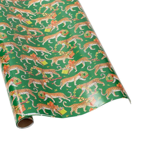 Christmas Leopards Gift Wrapping Paper in Dark Green - Bundle of 2 30" x 8' Roll