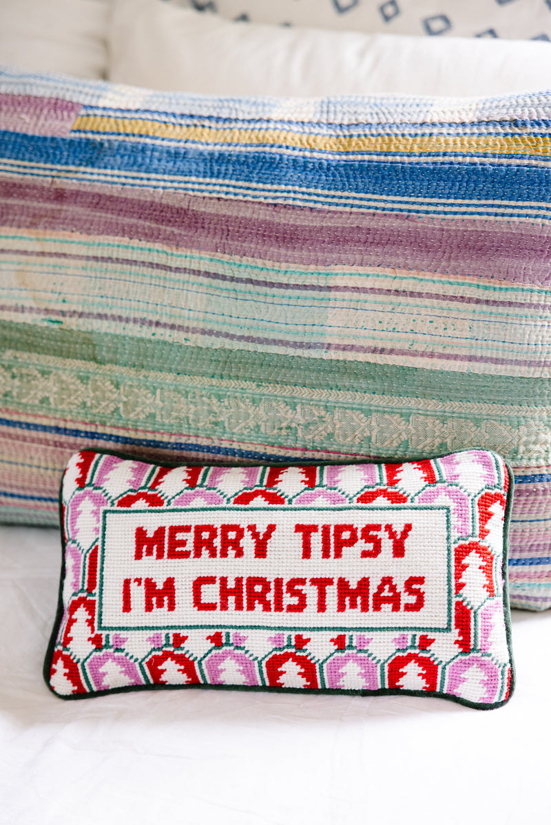 Merry Tipsy Needlepoint Pillow