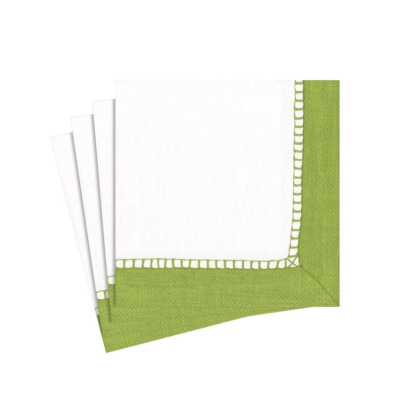 Linen Border Paper Cocktail Napkins in Green - 20 Per Package 1